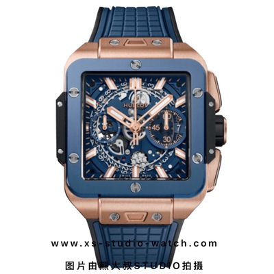 宇舶 HUBLOT 方形复古大爆炸 821.OL.5180.RX玫瑰金蓝陶瓷圈
