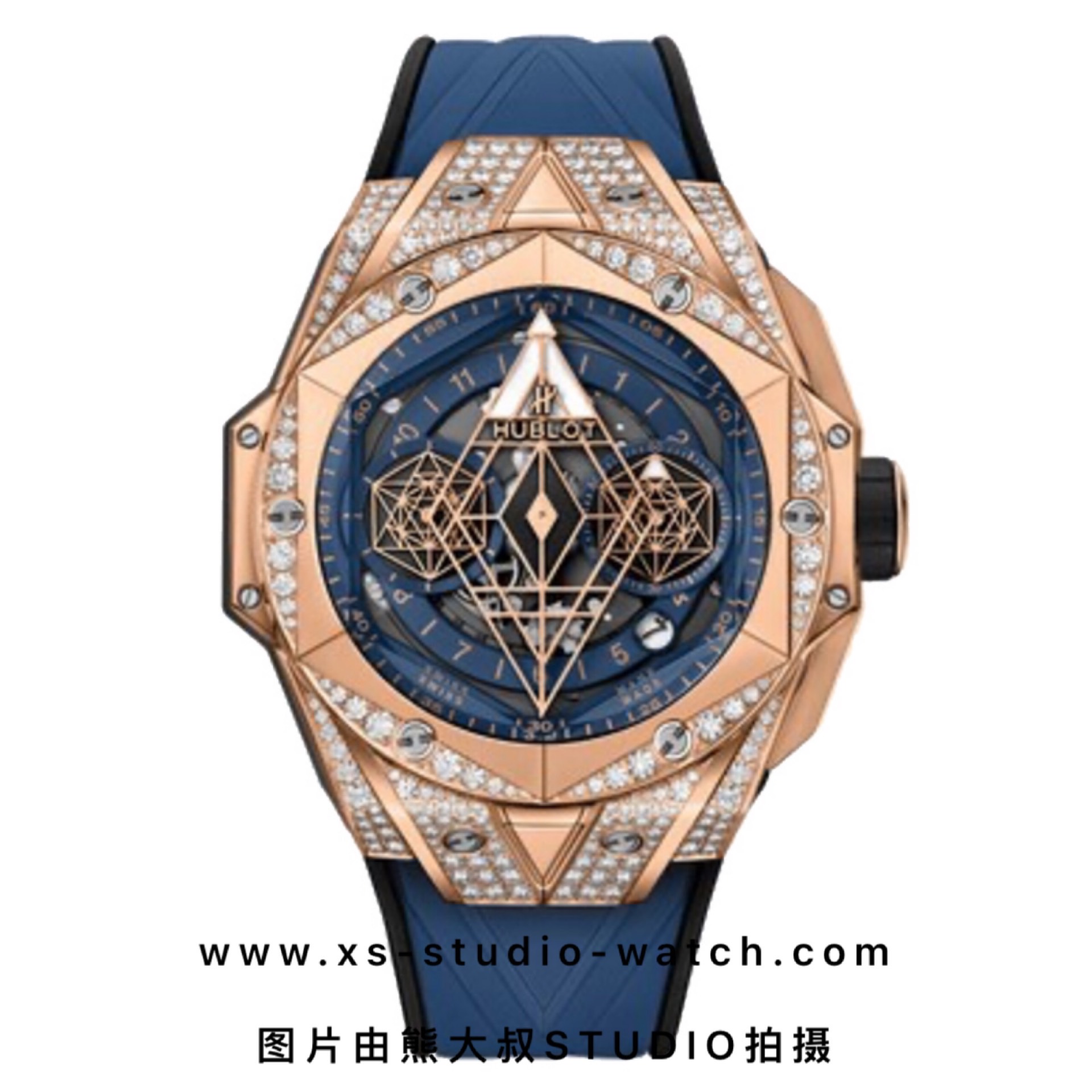宇舶 刺青系列二代 玫瑰金满钻蓝盘 Sang Bleu II 418.OX.5108.RX.MXM20 腕表