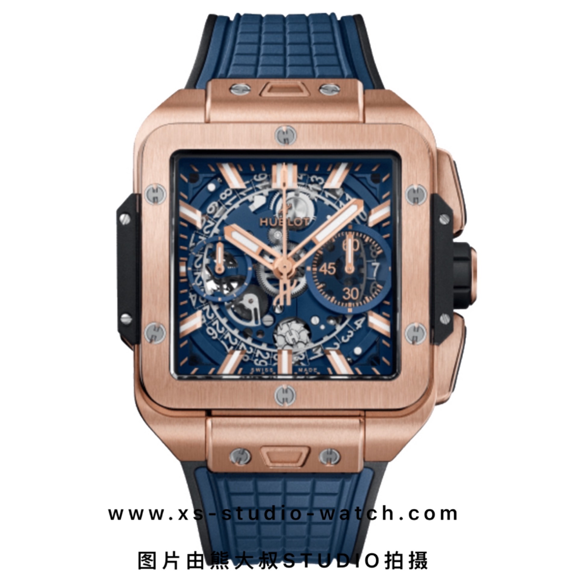 宇舶 HUBLOT 方形复古大爆炸 821.OX.5180.RX玫瑰金蓝盘