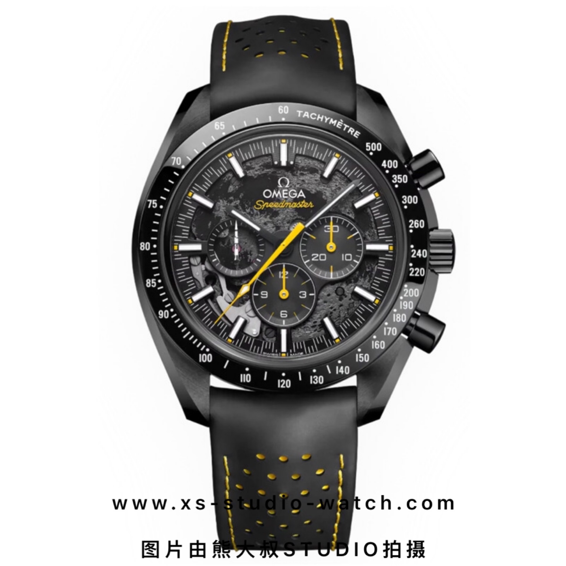 欧米茄 OMEGA SPEEDMASTER 月之暗面计时表 BLACK CERAMIC 月球表面黄色计时针